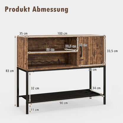 Dressoir – Sideboard – Opbergkast – Buffetkast – Ladekast – Met Wijnrek – Met Metalen Plank – 100x35x83 cm – MDF Houtlook