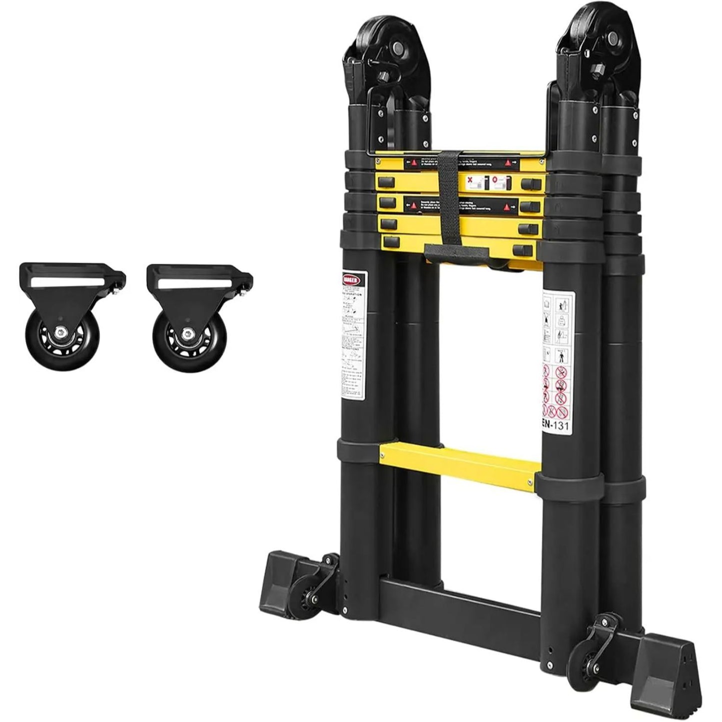 Telescopische Ladder – Uitschuifladder – Vouwladder – Aluminium Ladder – Uitklapbare Ladder – Max 3,8 Meter – Lichtgewicht Aluminium – Balansbalk Met Wielen