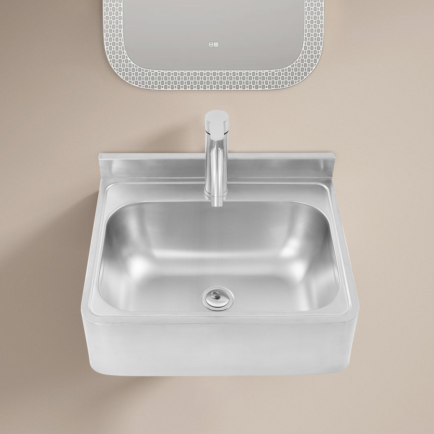 Heavy-Duty 304 Stainless Steel Wall-Mounted Sink with Faucet - Large Capacity Deep Basin (42.93x28.96x12.95cm), 180° Rotatable Hot/Cold Water Tap, Space-Saving Design for RV,, Bar, Boat - Commercial/Residential Use (Drainpip