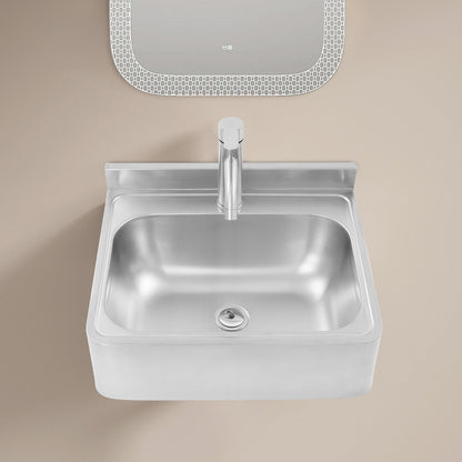 Heavy-Duty 304 Stainless Steel Wall-Mounted Sink with Faucet - Large Capacity Deep Basin (42.93x28.96x12.95cm), 180° Rotatable Hot/Cold Water Tap, Space-Saving Design for RV,, Bar, Boat - Commercial/Residential Use (Drainpip