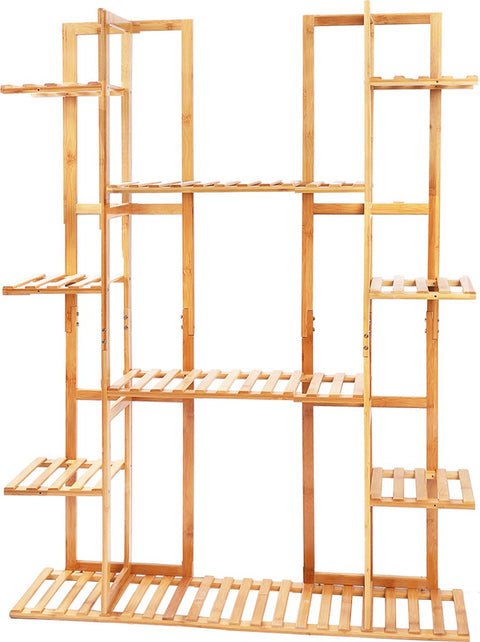Plantenrek - Wandrek - Voor Planten - Champagne vorm - Ladder Kast - 9 Planken - 9 Laags - Plantenrek - Bamboe - Binnen/buiten