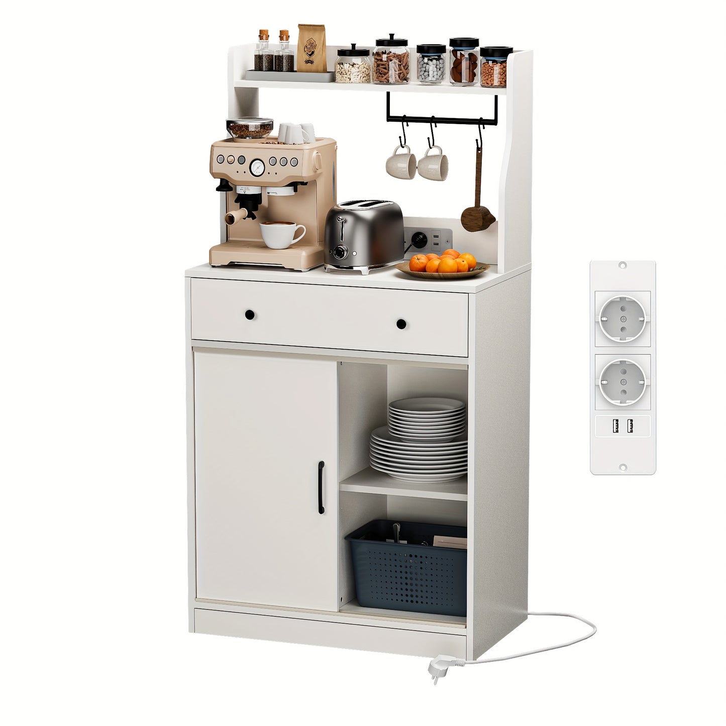 Keukenkast – Opbergkast – Buffetkast – Keukenmeubel – Keukenonderkast – Verstelbare Planken – Kras- en Slijtvast Kunststof – Modern Wit – 70x40x134 cm