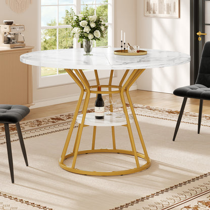Ronde Eettafel – Ronde Tafel – Eettafel – Moderne Eettafel – Eetkamertafel – Marmerlook Blad – Gouden Metalen Poot – Duurzaam & Onderhoudsvriendelijk – Geen Montage Nodig