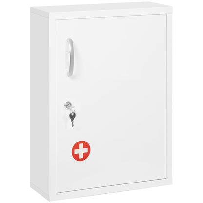 Wandkastje Medicijnkastje Apothekerskastje Opbergrek Met Slot – Veiligheidskastje Badkamerkeuken – Wit 40x15x53,5 cm – Ruimtebesparend En Met 2 Stalen Sleutels