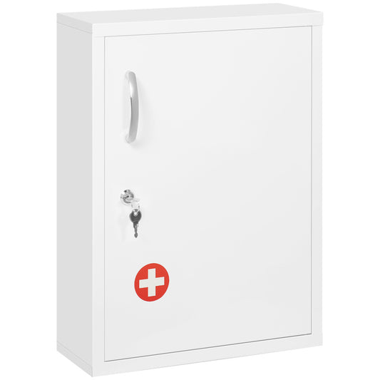 Wandkastje Medicijnkastje Apothekerskastje Opbergrek Met Slot – Veiligheidskastje Badkamerkeuken – Wit 40x15x53,5 cm – Ruimtebesparend En Met 2 Stalen Sleutels