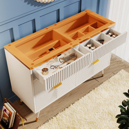 Opbergkast – Ladekast – Kledingkast – Commode – Kast – Wit Bamboe – 6 Lades – 3,2 Kubieke Voet – Gouden Handgrepen – Stevig & Duurzaam – Eenvoudige Montage