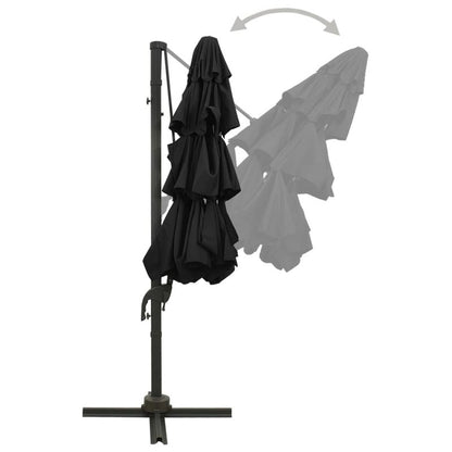Solid Parasol with aluminum mast 4-layer black 3x3m, Poolside Umbrella, Traditional Style, Classic Parasol, Uvresistant Material, Sun Shelter, Outdoor Umbrella, Homeowners