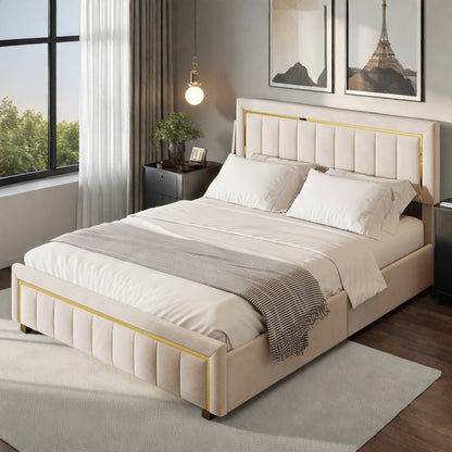 Gestoffeerd Tweepersoonsbed – Opbergbed – Bedframe – Slaapbank – Logeerbed – 160x200 cm – Velvet Bekleding – Hydraulische Opberglade