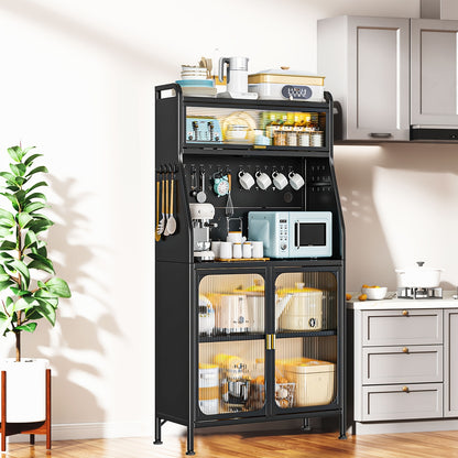 Voorraadkast – Opbergkast – Keukenkast – Opbergrek – Stellingkast – 5 Verdiepingen – Verstelbare Planken – Metalen & Kunststof – Zwart – Inclusief Bakers Rack en Pegboard Haken