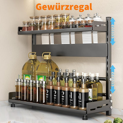 Seasoning storage rack/black double-layer -50 * 39 * 16cm can withstand 30kg. The layer board is detachable, convenient for cleaning, and has a large and stable storage space that does not shake. It is suitable for various ki