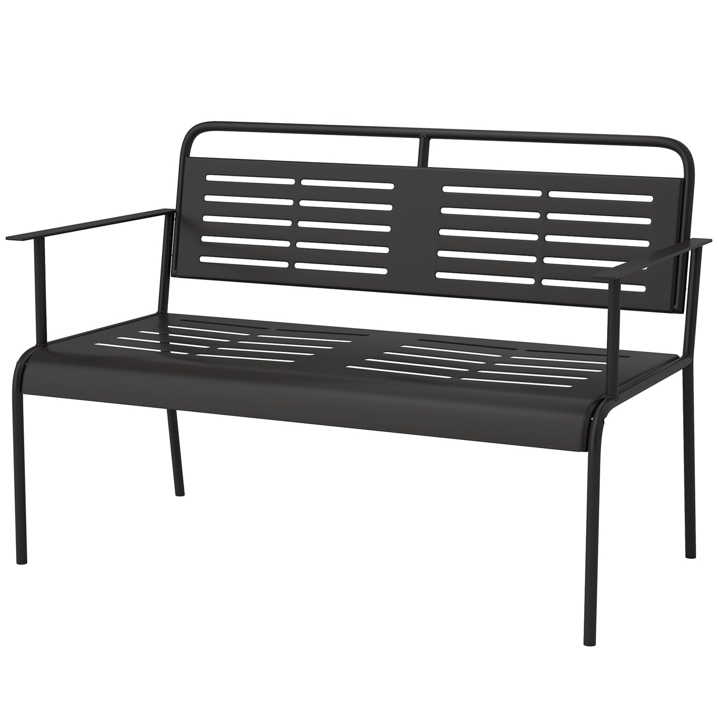 Tuinbank – Buitenbank – Tuinstoel – Parkbank – Zwarte Weerbestendige Bank – Stalen Frame – Comfortabele Armleuningen