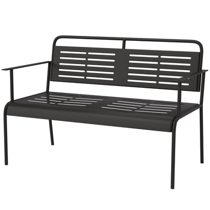 Tuinbank – Buitenbank – Tuinstoel – Parkbank – Zwarte Weerbestendige Bank – Stalen Frame – Comfortabele Armleuningen