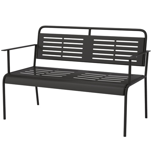 Tuinbank – Buitenbank – Tuinstoel – Parkbank – Zwarte Weerbestendige Bank – Stalen Frame – Comfortabele Armleuningen