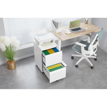 Ladeblok – Archiefkast – Rolcontainer – Ladenkast – Opbergbureau – Mobiel Met Metaal – Met Slot – Onder Bureau – 2 Lades – Wit – Verrijdbaar – Geen Montage
