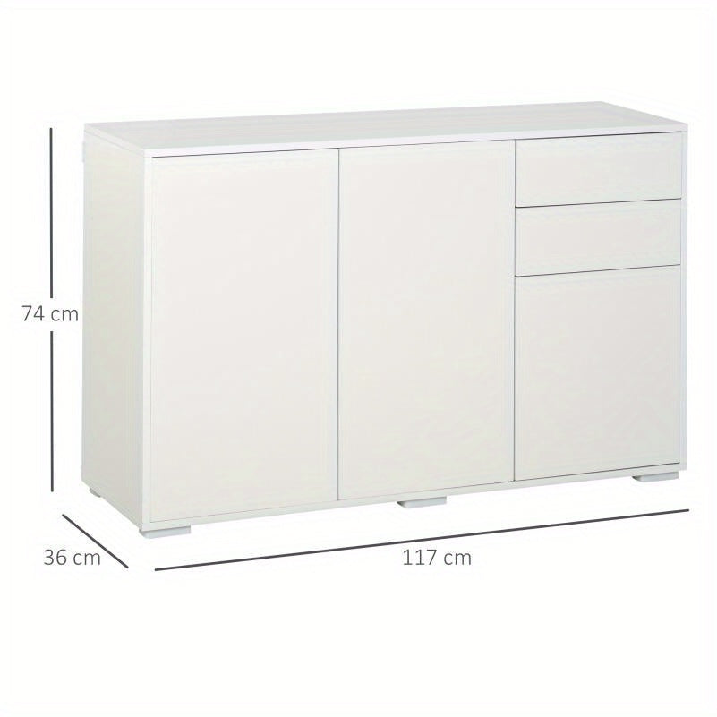 Opbergkast – Opbergmeubel – Kasten – Dressoir – Opbergruimte – Wit – 2 Lades & 3 Deuren – Duurzaam Hardhout & Kunststof Board – Ruimtebesparend & Direct Gebruiksklaar
