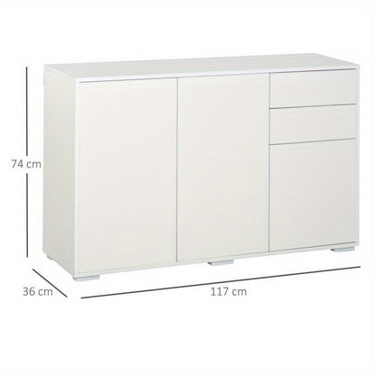 Opbergkast – Opbergmeubel – Kasten – Dressoir – Opbergruimte – Wit – 2 Lades & 3 Deuren – Duurzaam Hardhout & Kunststof Board – Ruimtebesparend & Direct Gebruiksklaar