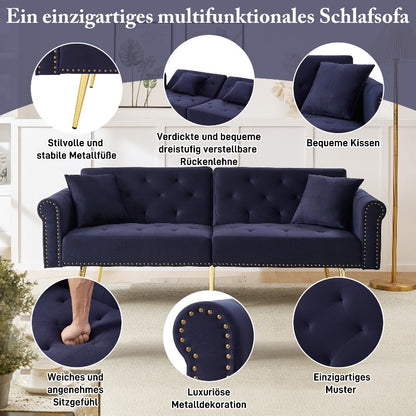 Sofa Bed – Slaapbank – Logeerbank – Bedbank – 2-Zits Bank – Fluwelen Navy Blauw/Zwart – 3-Standen Verstelbare Rugleuning – Ruimtebesparend Compact Design