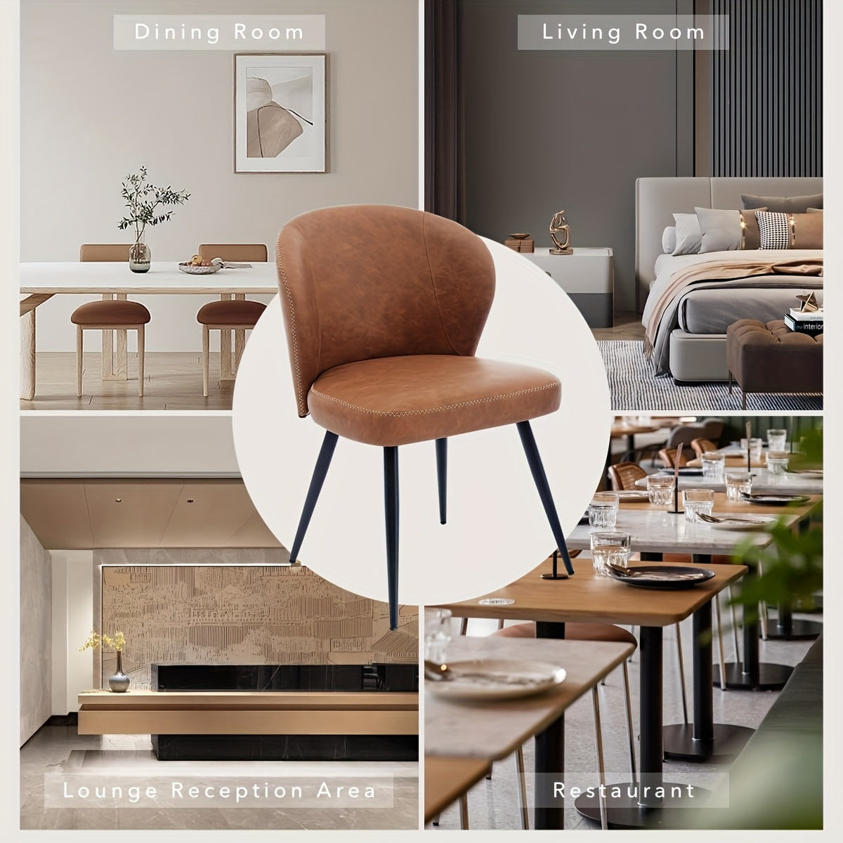 Eetkamerstoelen – Stoelen Set – Keukenstoelen – Zwarte Stoelen – Armloze Stoelen – Kunstleren Bekleding – Stijlvol Roestvrij Stalen Frame – Set Van 2 – Ergonomisch Comfort – Lichtgewicht - Bruin