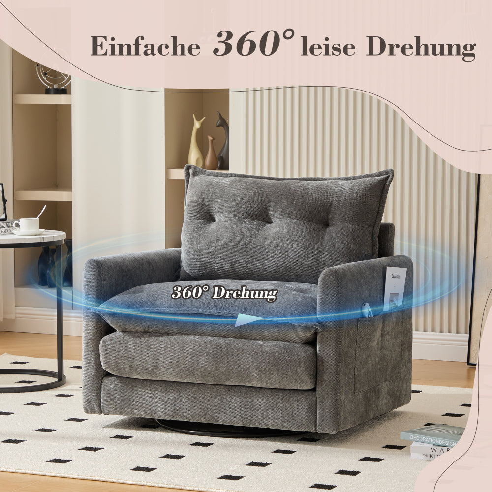 360° swivel lounge chair with armrests, large single sofa for living room, bedroom, study and office, modern style armchair with cushions, ideal for relaxation and entertainment, Office Armchair, Entertainment Seating, Conte