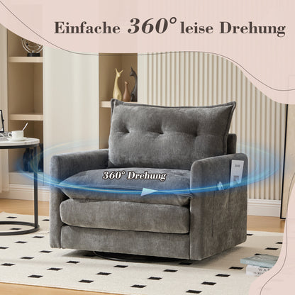 360° swivel lounge chair with armrests, large single sofa for living room, bedroom, study and office, modern style armchair with cushions, ideal for relaxation and entertainment, Office Armchair, Entertainment Seating, Conte