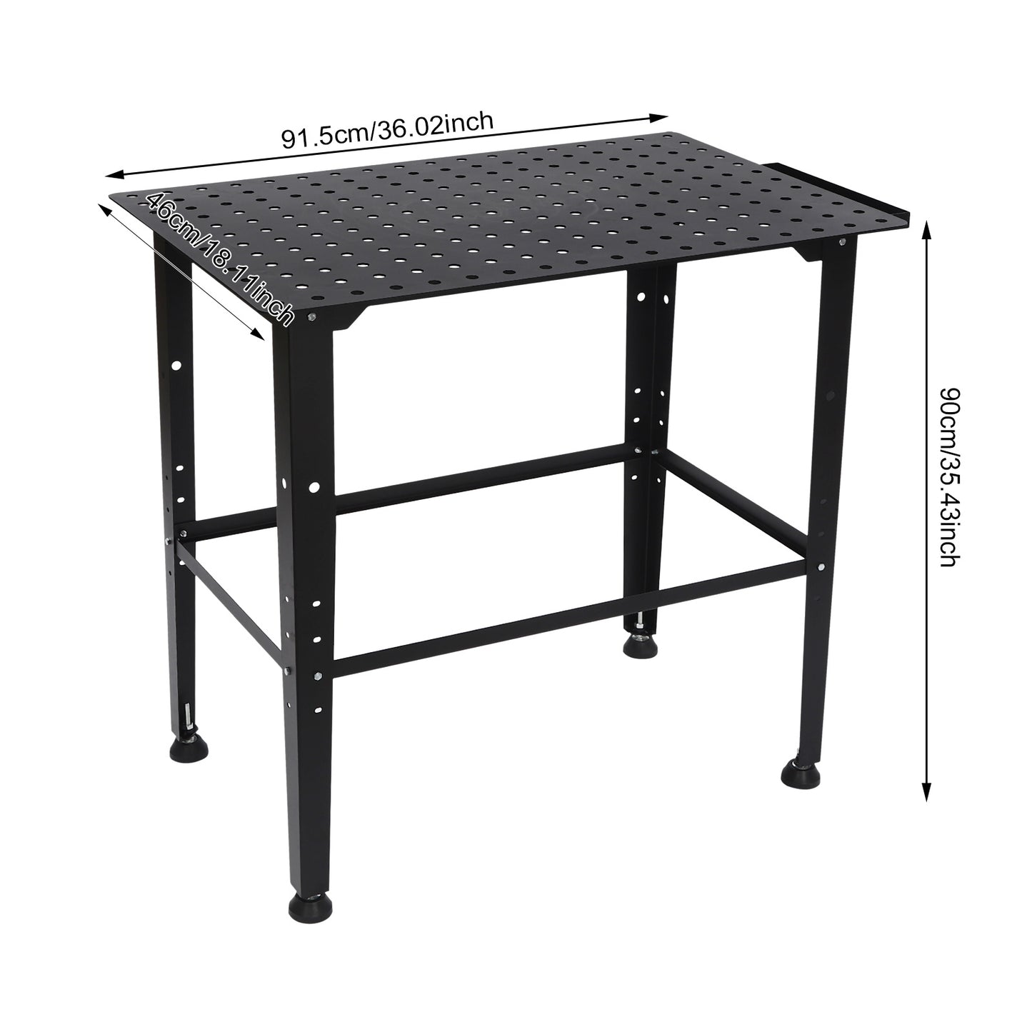 Werkbank Lassen – Werktafel – Montagebank – Lasklemtafel – Werkruimte – Verstelbare Hoogte – Draagvermogen 598,74 kg – Dubbele Opbergplank – Stalen Frame – Compact 91x61 cm – Zwart