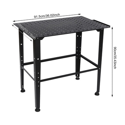 Werkbank Lassen – Werktafel – Montagebank – Lasklemtafel – Werkruimte – Verstelbare Hoogte – Draagvermogen 598,74 kg – Dubbele Opbergplank – Stalen Frame – Compact 91x61 cm – Zwart