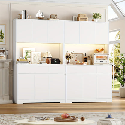 Keukenkast – Opbergkast – Buffetkast – Keukenmeubel – Dressoir – Grote Witte Kast – Verstelbare Planken – Spaanplaat Met Geharde Glazen Deuren