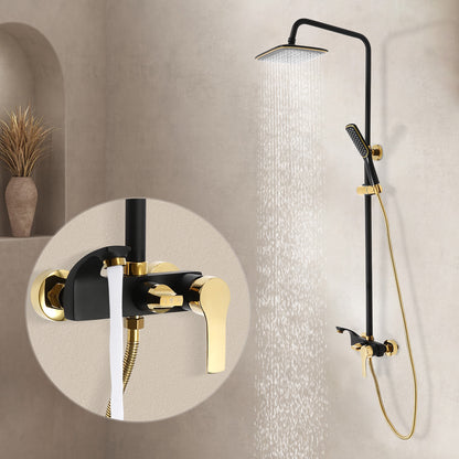 Doucheset – Douchesysteem – Regendouche – Douchepaneel – Douchekraan – Verstelbare Hoogte – Zwart Goud – RVS & Messing – Handdouche & Wandkraan