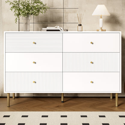 Commode – Ladekast – Dressoir – Opbergkast – Kast – Wit – 6 Lades – MDF Metalen Poten – Gouden Handgrepen – 120x40x78 cm