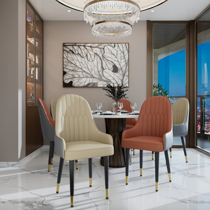Set Of 2 Microfiber Dining Chairs: Metal Legs, High Backrest, Modern Kitchen Fabric Dining Chairs, Orange +Grey, Beige for Restaurant, Dining Room, Living Room