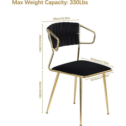 Velvet Eetkamerstoelen – Eetkamerstoelen – Stoelen – Accentstoelen – Keukenstoelen – Zwarte Velvet Bekleding – Gouden Metalen Poten – Set van 2 – Ergonomisch Comfort – Draagkracht 136 kg