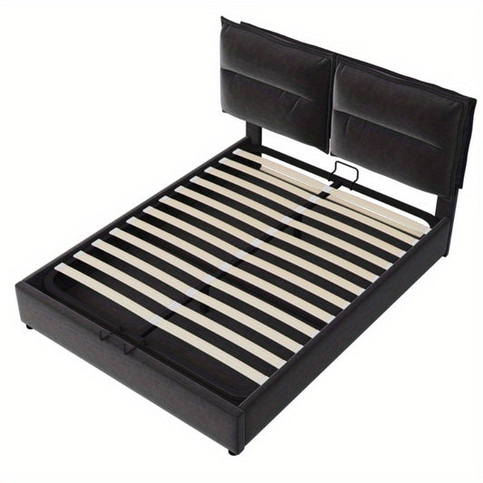 Boxspringbed – Tweepersoonsbed – Opbergbox – Hydraulisch Bed – Stalen Bodem – 140x200 cm – Verstelbaar Hoofdeinde – Inclusief Matras – Zwart Modern Design