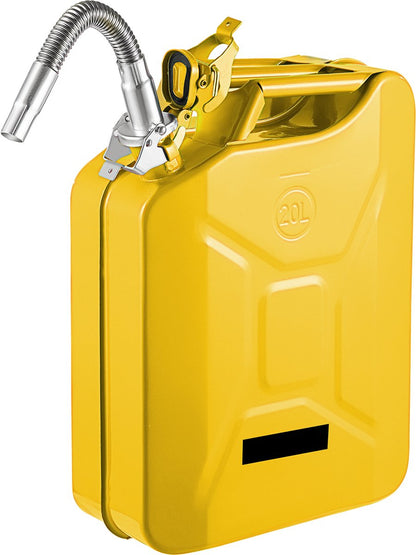 Benzinejerrycan - 0.8 mm Dik Koudgewalst Staal - 30 x 15 x 18.5 Inch 20 Liter - met Ergonomische Handgrepen - met Flexibele Uitloopauto's - Geel