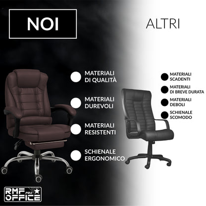 Bureaustoel – Ergonomische Stoel – Kantoormeubel – Werkstoel – Relaxstoel – Verstelbare Zithoogte 105-115 cm – Kantelbare Rugleuning 135° met Voetensteun – Bruin