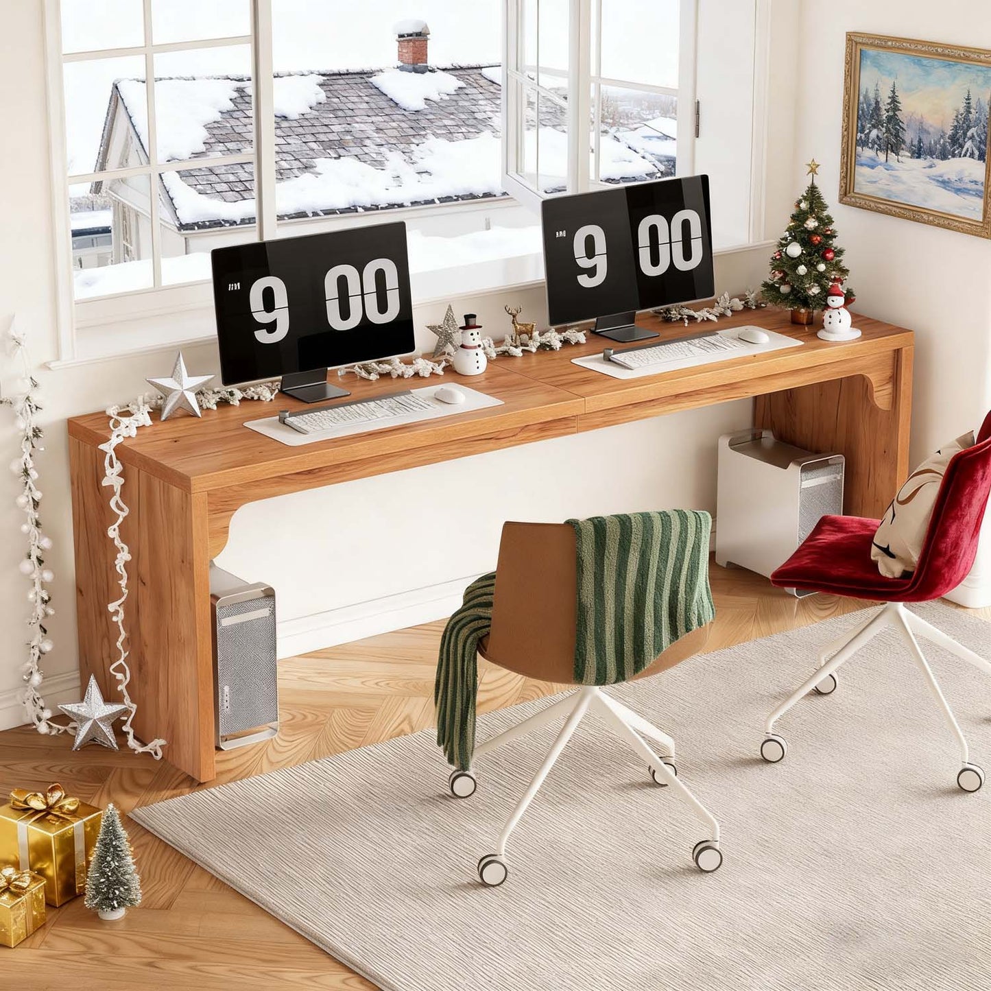 180x59x75cm Extra Long Double Computer Desk - Multi Functional Home Office PC Table for Conference Study and Dining Use, Brown Office Furniture, Daily Gift Idea and Home Essential