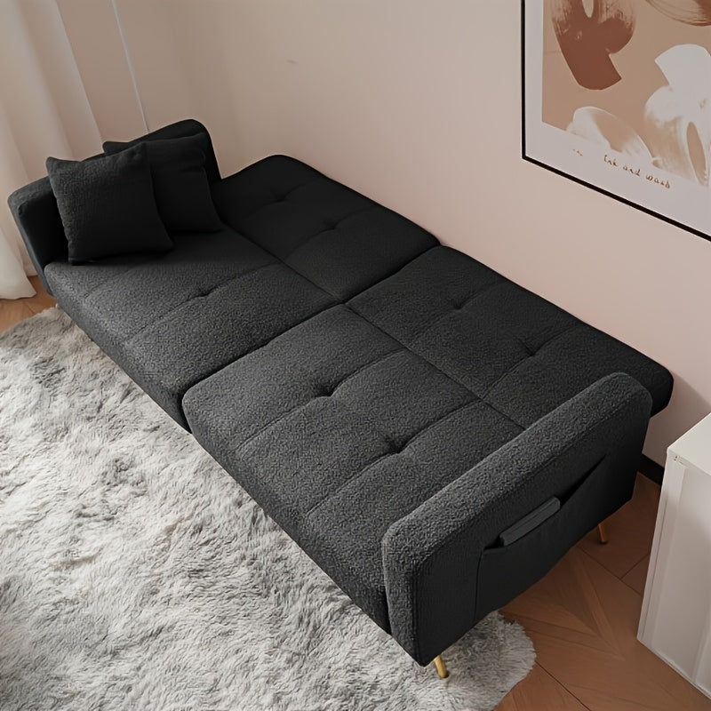 Slaapbank – Bedbank – Schlafsofa – Sofa Bed – Bedbank Met Verstelbare Rugleuning – Ruimtebesparend Design – Zwarte Stof – Gouden Poten – Opbergruimte Onder Zitting – Comfortabele Katoenen Vulling