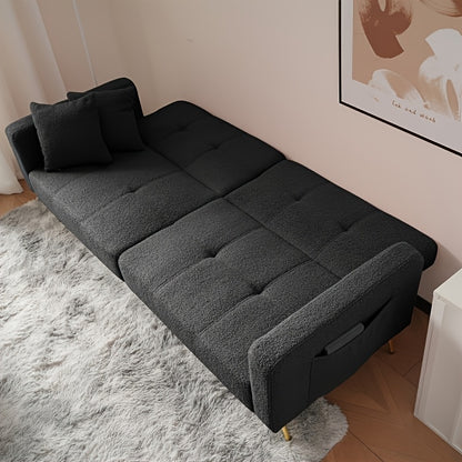 Slaapbank – Bedbank – Schlafsofa – Sofa Bed – Bedbank Met Verstelbare Rugleuning – Ruimtebesparend Design – Zwarte Stof – Gouden Poten – Opbergruimte Onder Zitting – Comfortabele Katoenen Vulling