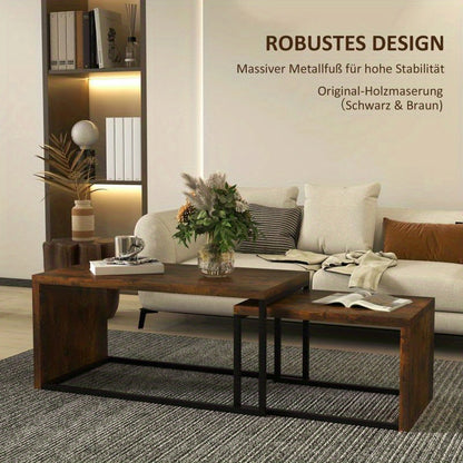 Koffietafelset – Bijzettafel – Salontafel – Tafeltje – Woonkamertafel – Set Van 2 – Zwart En Bruin – Hout Met Metaal – Compact En Functioneel