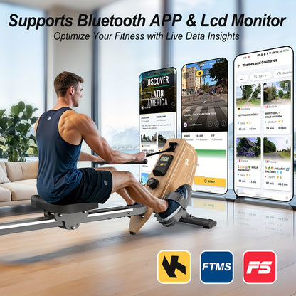 Roeitrainer – Roeimachine – Fitnessapparaat – Hometrainer – Workoutmachine – Magnetische Weerstand 16 Niveaus – Compact Verticaal Opvouwbaar – Grijs – 150 kg Draaggewicht – Draadloze Monitor