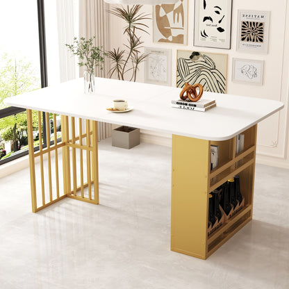 Ronde Eettafel – Eettafel Rond – Keukentafel – Tafel Metalen Onderstel – Witte Tafelblad – Uniek Geometrisch Onderstel – Duurzaam Niet-Hout – Voorgemonteerd & Makkelijk Schoon Te Maken