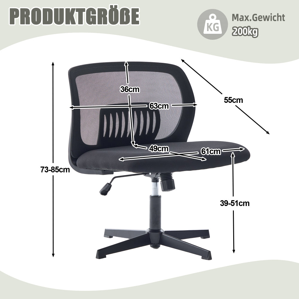 Bureaustoel Zonder Armleuningen – Ergonomische Stoel – Computerstoel – Bureaustoel Voor Thuis – Draaistoel – Brede Zitting – 360° Draaifunctie Met Kanteloptie