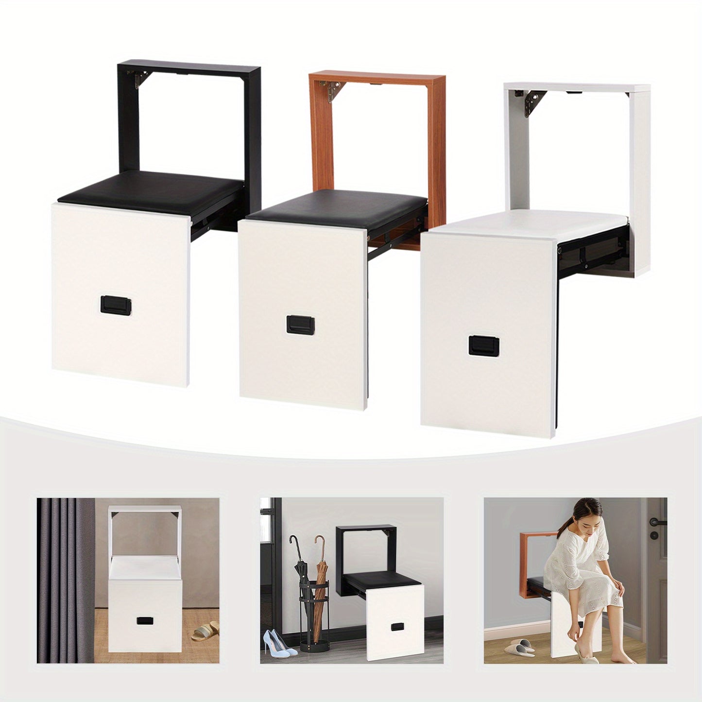Opklapbare Wandkruk – Opklapbare Zitkruk – Wandstoel – Schoenenkruk – Compacte Kruk – Wit – Ruimtebesparend Design – Stevige Spaanplaat Met PVC Bekleding