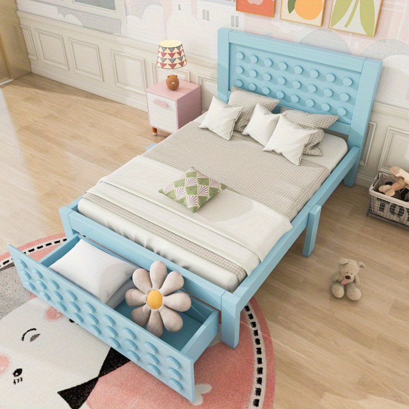 Bedframe – Eenpersoonsbed – Jeugdbed – Slaapbank – Kinderbed – Houten Frame – 90x200 cm – Met Opberglades – Massief MDF Hout