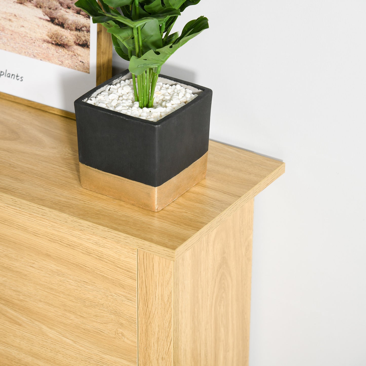 HOMCOM Shoe Cabinet with 2 Folding Doors and 2 Compartments, Natural Wood Particle Panels