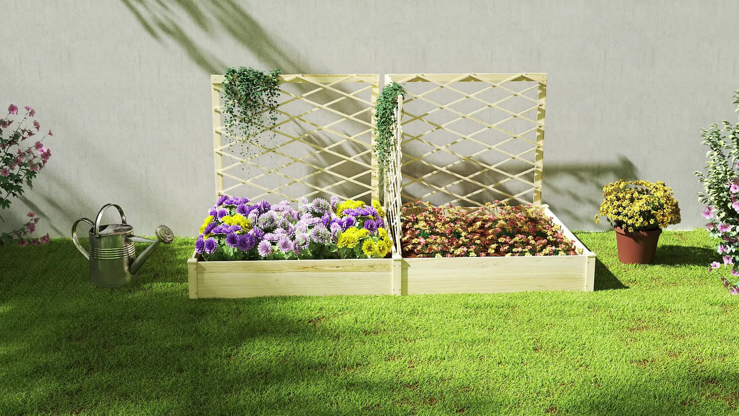 Bloembak – Plantenbak – Tuinbak – Plantenbak Met Klimrek – Bloembak Hout – Verhoogd Tuinbed – Natuurlijk Gelakt Dennenhout – 222x114x109 cm