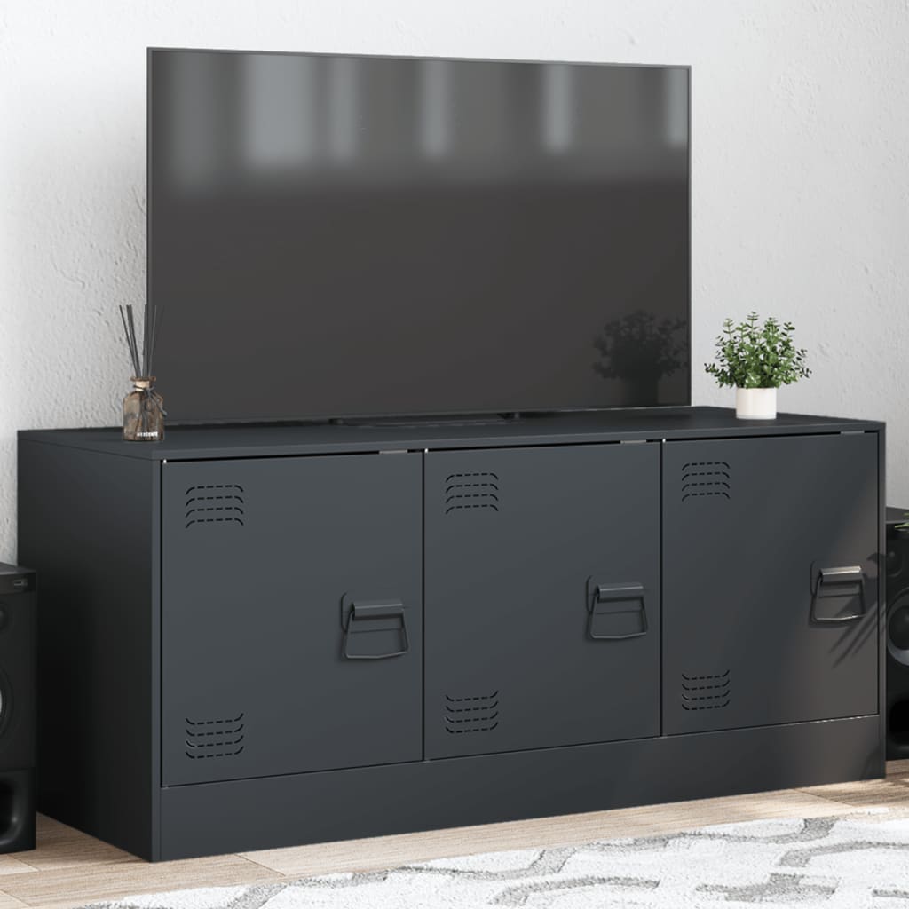 TV Cabinet Anthracite 99x39x44 cm Steel TV Stand Entertainment Center with Storage, Media Television Table for Living Room Bedroom