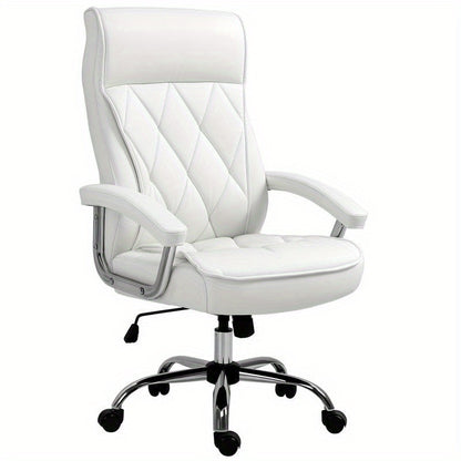 Bureaustoel – Ergonomische Stoel – Kantoormeubilair – Bureaustoel Met Wielen – Draaistoel – Verstelbare Zithoogte – Kantelfunctie – Witte Kunstleren Bekleding – Stevige Vijfwielbasis