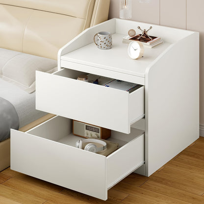 Nachtkastje – Bedside Table – Tafel – Opbergkastje – Lade Kastje – Wit Houten – 2 Lades – Handgreepvrij – Compact & Duurzaam