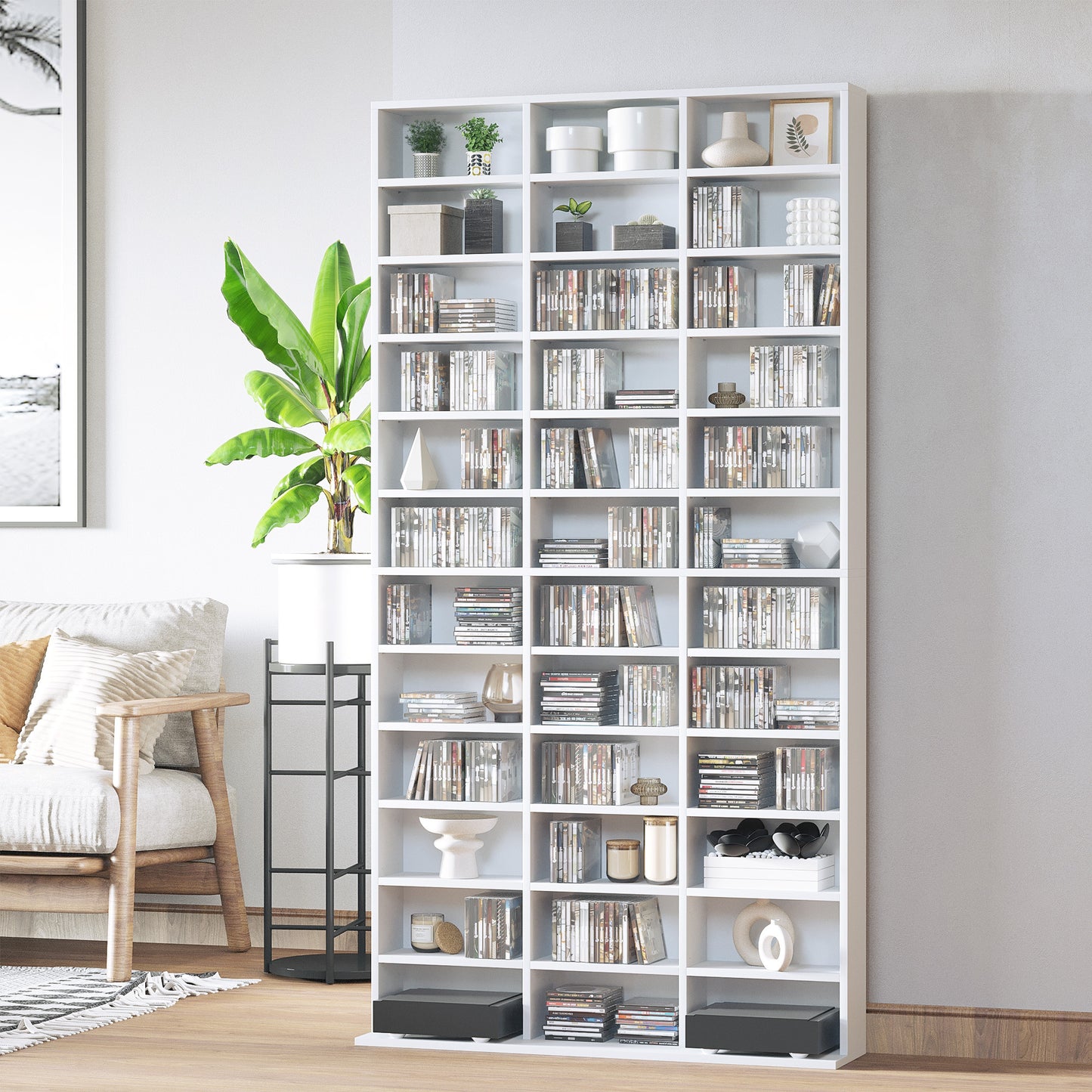 CD/DVD Opbergmeubel – Cd Rek – Cd Kast – Cd Organizer – Cd Stelling – 36 Verstelbare Vakken – 1116 Cd’s Opslagcapaciteit – Wit