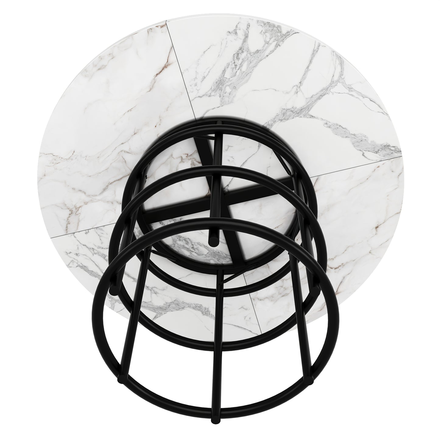 Round Dining Table (100×100×76cm), Kitchen and Coffee Table for 4-6 People, Suitable as a Marble Top with MDF Base in Black Finish, Sement Metal Plus Additional Chair Table, Modern Kitchen Table with Chairs, Extendable Dini